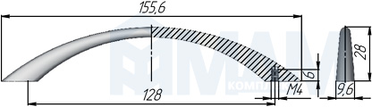 Размеры ручки-скобы с межцентровым расстоянием 128 мм (артикул UP81)