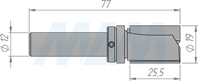 Размеры обгонной фрезы с верхним подшипником D=19 мм, L=77 мм, B=25,4 мм (артикул E130.190.R)