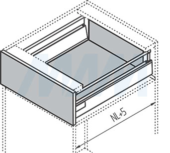 Размеры дна и задней стенки для стандартного ящика M-TECH с рейлингом (артикул MT.MS), чертеж 2
