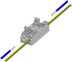 Клемма 221 от PULSE с рычажком, 2 порта, разная полярность, для провода 0,5-4 кв. мм, ток 16 А