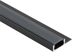 Черный накладной алюминиевый профиль SM6 от PULSE (Россия) с черным плоским рассеивателем для светодиодной ленты