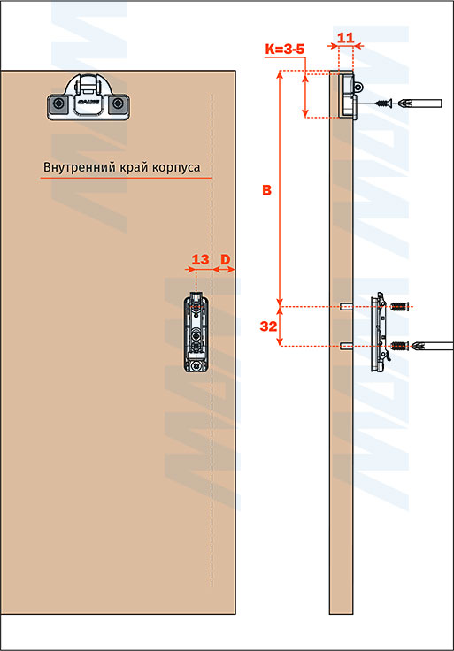 Установка подъёмного складного механизма EVOLIFT FOLD от Salice (артикул FLMI SN9), схема 3
