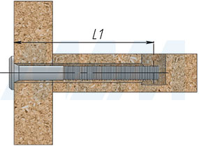 Установка мебельного винта M6 с плоской головкой под шестигранник (артикул 506), чертеж 1