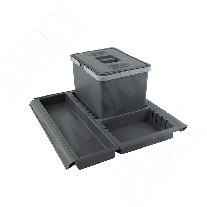 METROPOLIS Система для сбора, сортировки и утилизации мусора для мебельного ящика шириной 500мм с 1 емкостью: 12л, с крышкой, цвет серый базальт RAL70 (PTC22050507FC97) Elletipi (Италия)