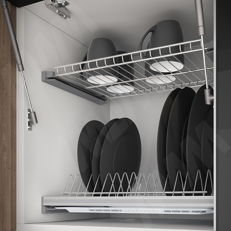 ARIA комплект посудосушителей, гладкая рамка, держатель задн.стенки,  поддон, 450мм, серый хром (ПВ1.4516.2111.11) PULSE (Россия) - фото 6