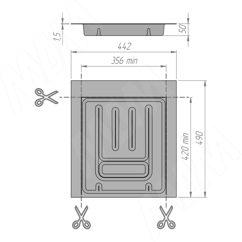 UPPO Лоток кухонный для столовых приборов для мебельного ящика шириной 450мм, цвет серый базальт RAL7012 (R145SC9730) Elletipi (Италия) - фото 3