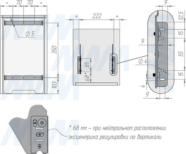 Установка встраиваемой выдвижной корзины EASYBOX F30 для мусора с выдвижным фасадом шириной 300 мм с ведром 19 л (артикул EMB301-19DG), схема 1