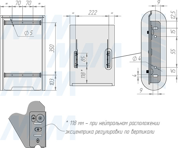 Установка встраиваемой выдвижной корзины EASYBOX F30 для мусора с выдвижным фасадом шириной 300 мм с ведром 22 л (артикул EMB301-22DG), схема 1