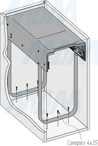 Установка встраиваемой выдвижной корзины EASYBOX F30 для мусора с выдвижным фасадом шириной 300 мм с ведром 30 л (артикул EMB301-30DG), схема 4