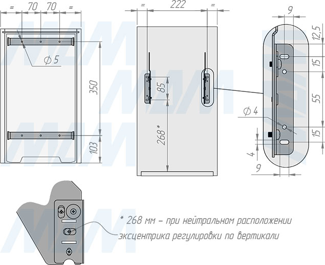 Установка встраиваемой выдвижной корзины EASYBOX F30 для мусора с выдвижным фасадом шириной 300 мм с 2 ведрами 17 л (артикул EMB302-34DG), схема 1