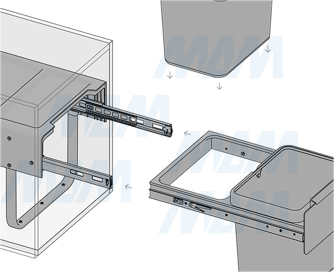 Установка встраиваемой выдвижной корзины EASYBOX F40 для мусора с распашным фасадом 400 мм с 2 ведрами 15 л (артикул EMB402-30DG), схема 4