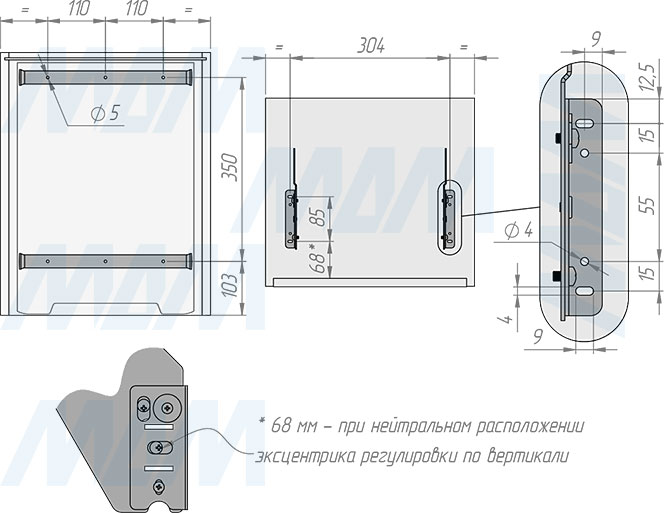 Установка встраиваемой выдвижной корзины EASYBOX F40 для мусора с выдвижным фасадом шириной 400 мм с 2 ведрами 15 л (артикул EMB402-30DG), схема 1