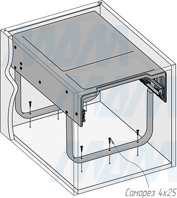 Установка встраиваемой выдвижной корзины EASYBOX F40 для мусора с выдвижным фасадом шириной 400 мм с 2 ведрами 15 л (артикул EMB402-30DG), схема 4