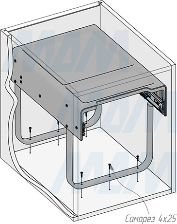 Установка встраиваемой выдвижной корзины EASYBOX F40 для мусора с выдвижным фасадом шириной 400 мм с 2 ведрами 18 л (артикул EMB402-36DG), схема 4