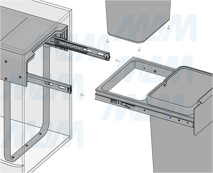 Установка встраиваемой выдвижной корзины EASYBOX F40 для мусора с распашным фасадом 400 мм с 2 ведрами 26 л (артикул EMB402-52DG), схема 4