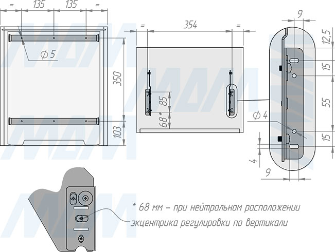 Установка встраиваемой выдвижной корзины EASYBOX F45 для мусора с выдвижным фасадом шириной 450 мм с 2 ведрами 19 л (артикул EMB452-38DG), схема 1