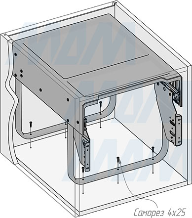 Установка встраиваемой выдвижной корзины EASYBOX F45 для мусора с выдвижным фасадом шириной 450 мм с 2 ведрами 22 л (артикул EMB452-44DG), схема 4