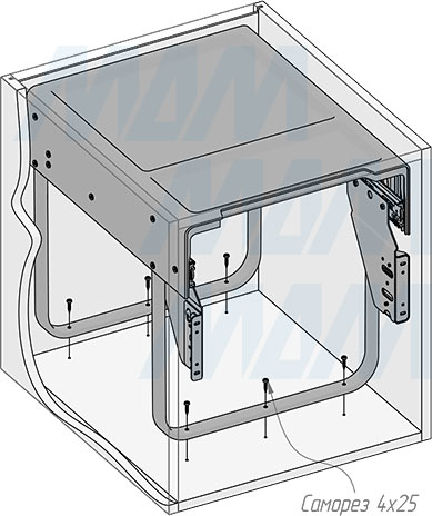 Установка встраиваемой выдвижной корзины EASYBOX F45 для мусора с выдвижным фасадом шириной 450 мм с 2 ведрами 25 л (артикул EMB452-50DG), схема 4