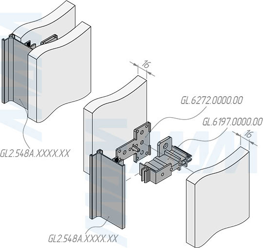 Установка проставки GOLATIME для фасадов 16 мм с профилем GL2.548A (артикул GL.6272.0000.00)