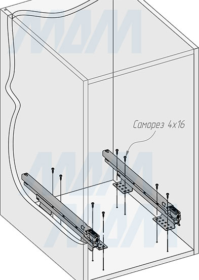 Установка системы KOMBI 2.0 M40W для фасадов шириной от 400 мм с 1 ведром для сортировки и хранения (артикул KOMBI2GME401ASCGM), схема 3
