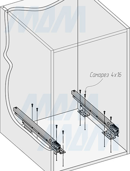 Установка системы KOMBI 2.0 M45W для фасадов шириной от 450 мм с 1 ведром для сортировки и хранения (артикул KOMBI2GME451ASCGM), схема 3