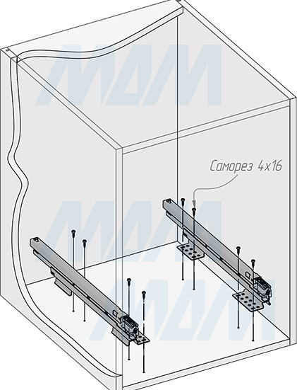 Установка системы KOMBI 2.0 M45W для фасадов шириной от 450 мм с 2 ведрами для сортировки и хранения (артикул KOMBI2GME452SCGM), схема 3