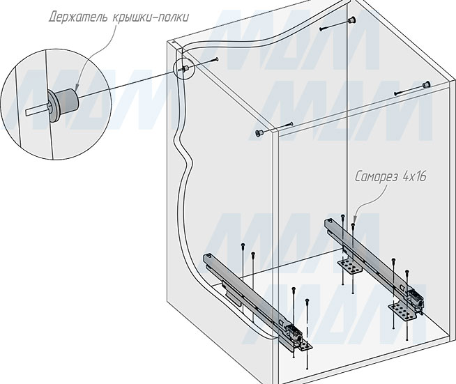 Установка системы KOMBI 2.0 M30W для фасадов шириной от 300 мм с 1 ведром с крышкой-полкой для сортировки и хранения (артикул KOMBI2GME501ASCGMRF), схема 3