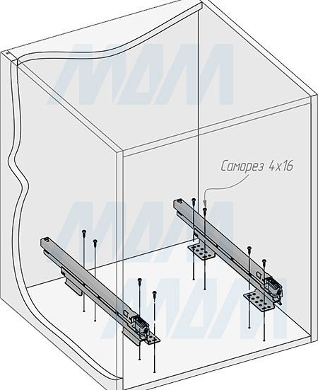 Установка системы KOMBI 2.0 M50W для фасадов шириной от 500 мм с 3 ведрами для сортировки и хранения (артикул KOMBI2GME503SCGM), схема 3