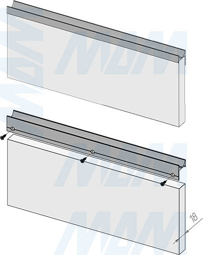 Установка профиль-ручки для фасада толщиной 18 мм с креплением на саморезы (артикул PH.RU23 PR)