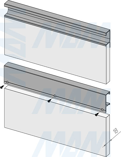 Установка профиль-ручки для фасада толщиной 18 мм с креплением на саморезы (артикул PH.RU27 PR)