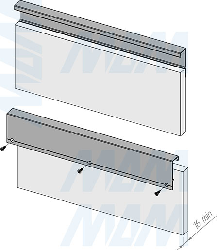 Установка профиль-ручки для фасада толщиной 16 мм с креплением на саморезы (артикул PH.RU28 PR)