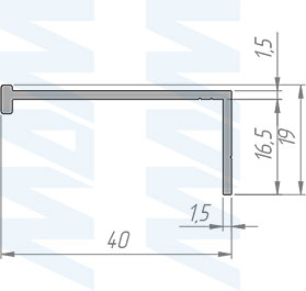 Размеры профиль-ручки для фасада толщиной 16 мм с креплением на саморезы (артикул PH.RU29 PR)