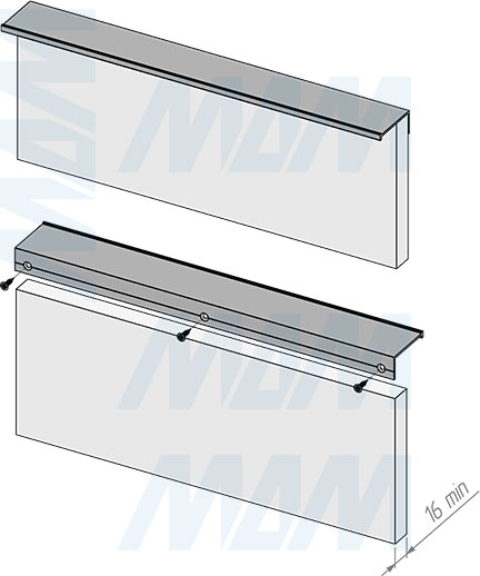 Установка профиль-ручки для фасада толщиной 16 мм с креплением на саморезы (артикул PH.RU29 PR)