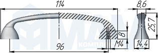 Размеры ручки-скобы с межцентровым расстоянием 96 мм (артикул UN14)