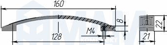 Размеры ручки-скобы с межцентровым расстоянием 128 мм (артикул UR27)