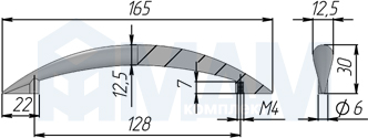 Размеры ручки-скобы с межцентровым расстоянием 128 мм (артикул US25)