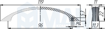 Размеры ручки-скобы с межцентровым расстоянием 96 мм (артикул US27)