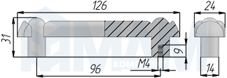 Размеры ручки-скобы с межцентровым расстоянием 96 мм (артикул WMN.09)