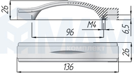 Размеры ручки-скобы с межцентровым расстоянием 96 мм (артикул WMN.604.096)