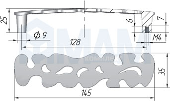 Размеры ручки-скобы с межцентровым расстоянием 128 мм (артикул WMN.648.128)