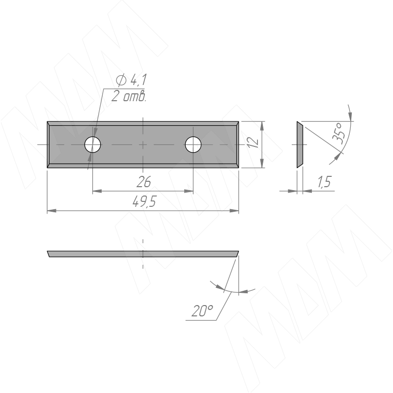 Сменная твердосплавная пластина 49,5x12x1,5 Т04F 4-х сторонние (комплект 10 шт) (013520) Tigra (Германия) - фото 3