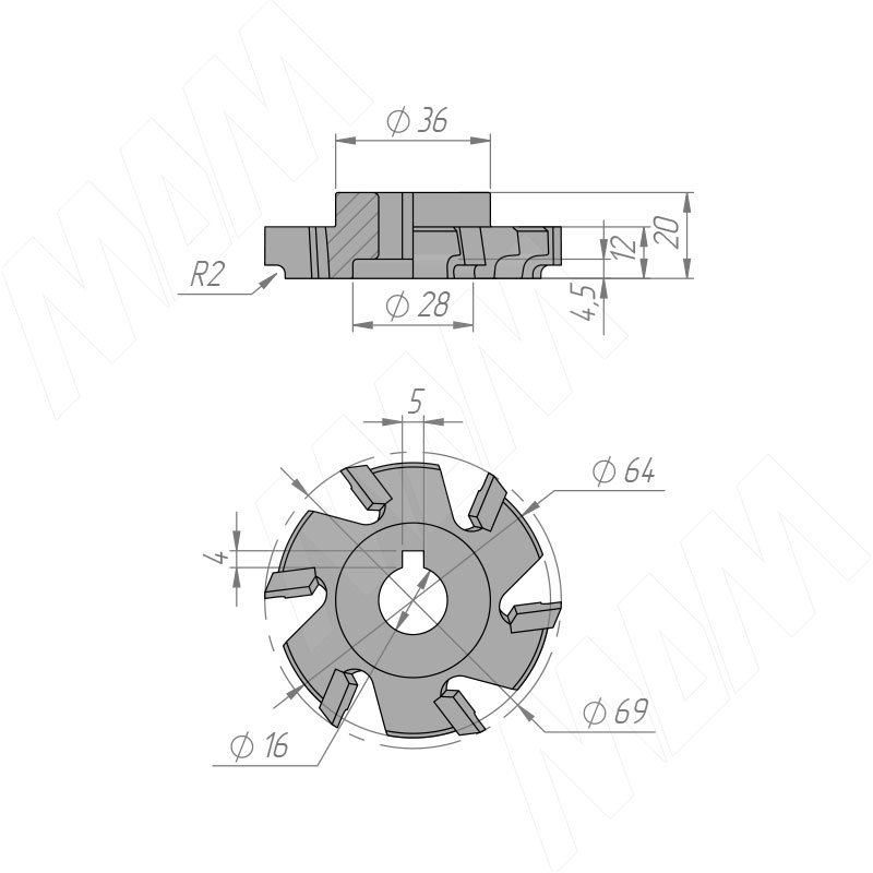 Фреза для снятия свесов HM CUTTER D69X12X16 Z6 R2 LH ECLIPSE (FSB.6912166R2L) Erste (Италия) - фото 3