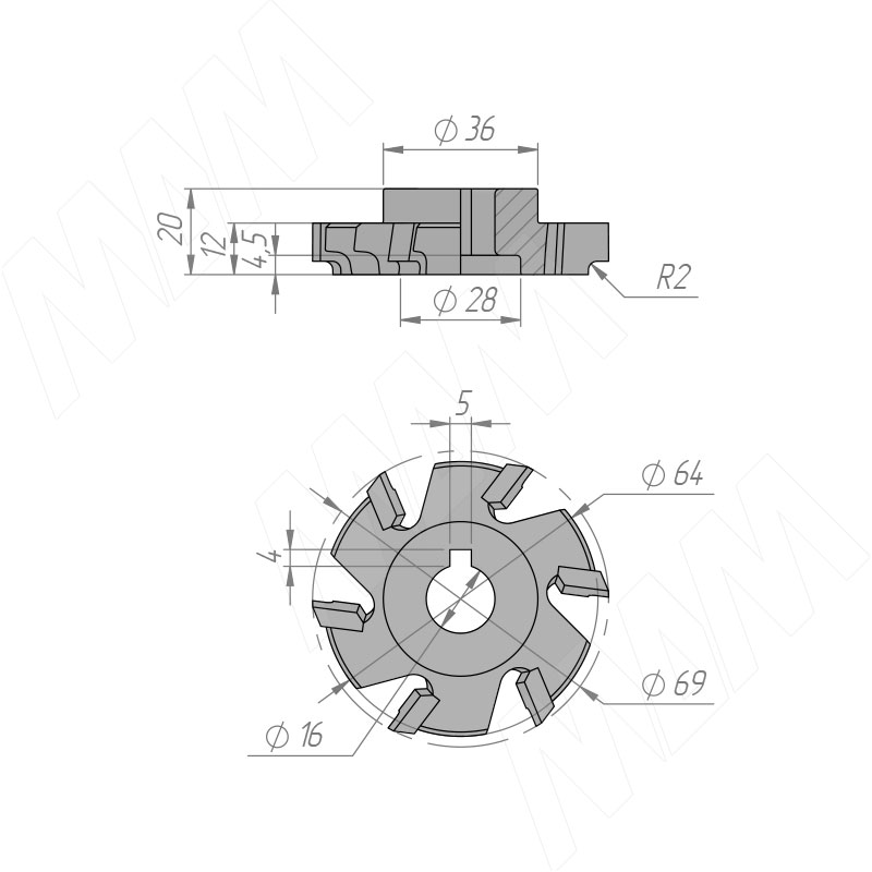 Фреза для снятия свесов HM CUTTER D69X12X16 Z6 R2 RH ECLIPSE (FSB.6912166R2R) Erste (Италия) - фото 3