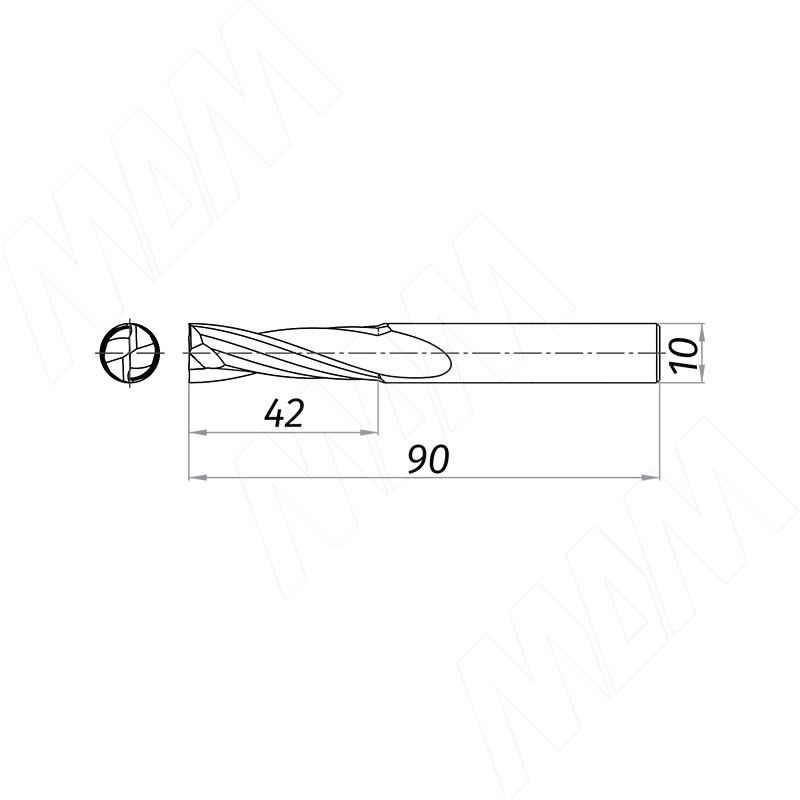 Фреза спиральная твердосплавная D10xL42, S10xGL90, Z2, Up/Rh, чистовая (KF-112-10-42-10) Erste (Россия) - фото 2