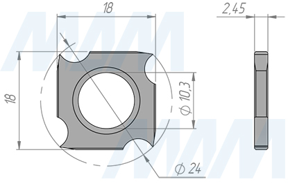 Размеры сменной твердосплавной пластины 18X18X2.45 T07MF (артикул 013291)