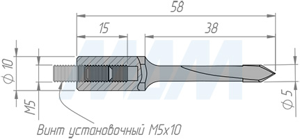 Размеры сквозного сверла,  D=5мм, L=57мм, RH серии Standard (артикул 11010157)