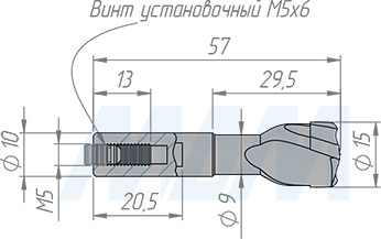 Размеры глухого сверла, D=15мм, L=57мм, RH (артикул 12010257)