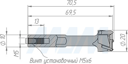 Размеры чашечного сверла, D=20мм, L=70мм, RH (артикул 12010770)