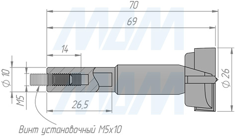 Размеры чашечного сверла,D=26мм, L=70мм, RH серии Standard (артикул 12011370)