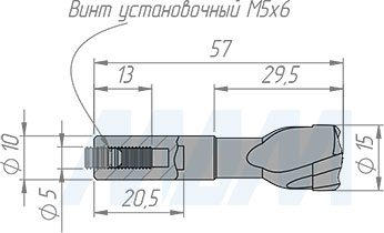 Размеры глухого сверла, D=15мм, L=57мм, LH (артикул 12020257)